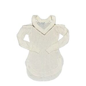 G By Guess Open Knit Cold Shoulder Tunic Sweater V-Neck Zipper Trim Blush Size M